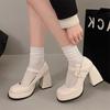 Fashion Designer Women Mary Jane Shoes Fashion Elegant Thick High Heel Single Shoes Ladies Pearl Bow Buckle Wedding Shoes Y2K Pumps