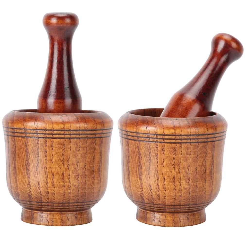 Wooden Grinding Bowl Household Kitchen Manual Garlic Ginger Spices Grinder Mortar Pestle Set KTY