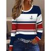 Ladies' Autumn and Winter New Casual Striped Pattern Round Neck Long Sleeved T-shirt Top