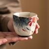 Blue and White Flint Red High-end Master Cup with Gold Stroke Hand-painted Lotus Rhyme, Koi Fish, Hexagonal Cup, Ceramic Tea Cup