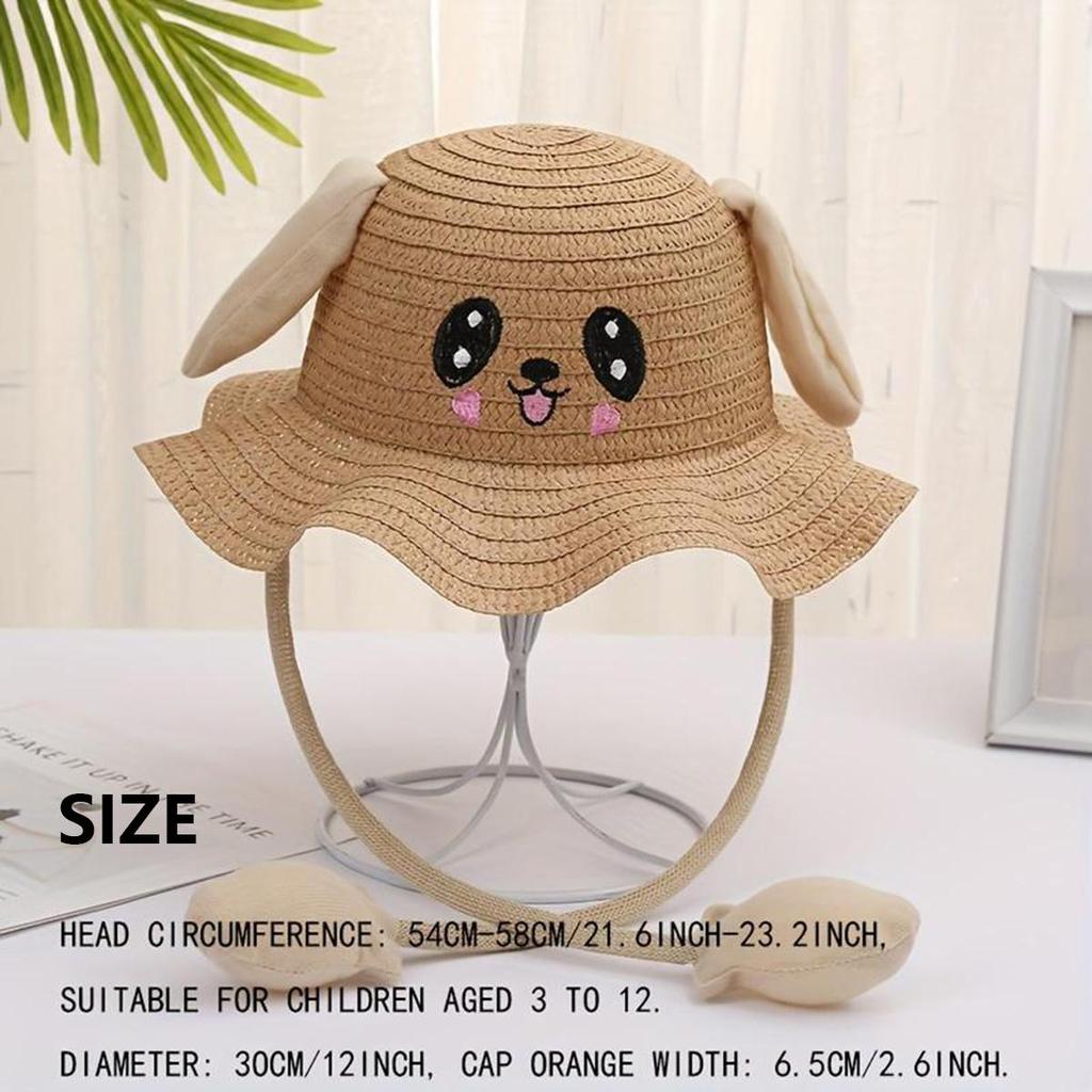 Пятнистые солнцезащитные шляпы, мультяшные соломенные шляпы с подвижными ушками, детские шапки, шапки с подушками безопасности