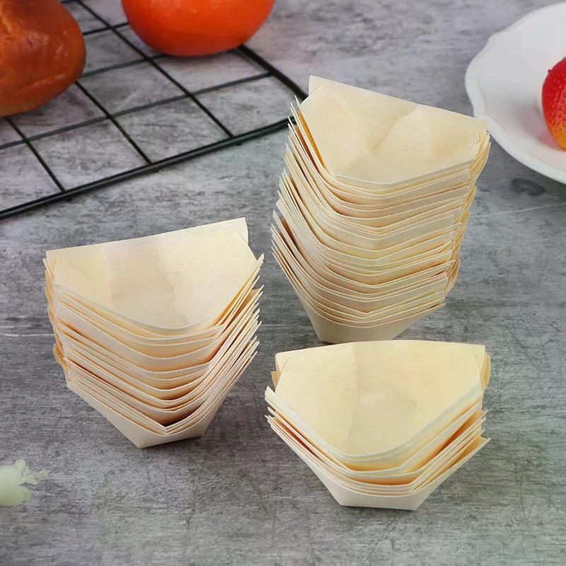 50 деревянных тарелок в форме лодочек для суши, салатов и десертов, одноразовые подносы для подачи суши, тарелки-лодочки для суши.