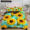 3D Пододеяльник с изображением подсолнуха King Queen, комплект постельного белья с желтыми цветами, цветочные зеленые листья, покрывало из 2/3 предметов из полиэстера, пододеяльник