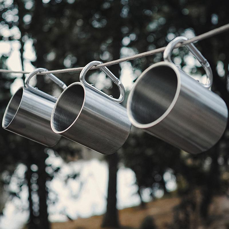 Кемпинг на открытом воздухе из нержавеющей стали с карабином и ручкой-крючком, кружка для пикника, похода, путешествий на открытом воздухе, переносных кружек