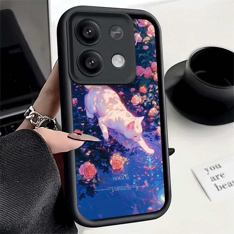 Ночная Луна Кошка Мечтательное Искусство Мягкий Чехол для Телефона для Xiaomi Redmi Note 15 14 13 12 11 Pro Plus 10S 11S 4G 11T 5G Оболочка Силиконовый Funda