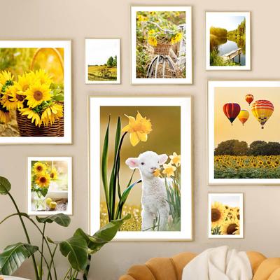 Весенний Подсолнух Идиллический Озерный Пейзаж Плакаты И Принты Холст Картина Скандинавское Настенное Искусство Картины Для Гостиной Домашний Декор