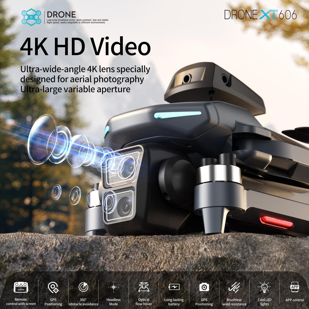 XT606 Drone 4K Professinal With HD Camera Dual lens Quadcopter RC Helicopter FPV Obstacle Avoidance  Brushless motor UAV Toys