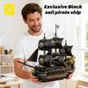 Black Sail Pirate Ship Building Blocks 3-Masted Sailboat Bricks Adult Collectible DIY Assembly Model Display Decoration Toy Gift