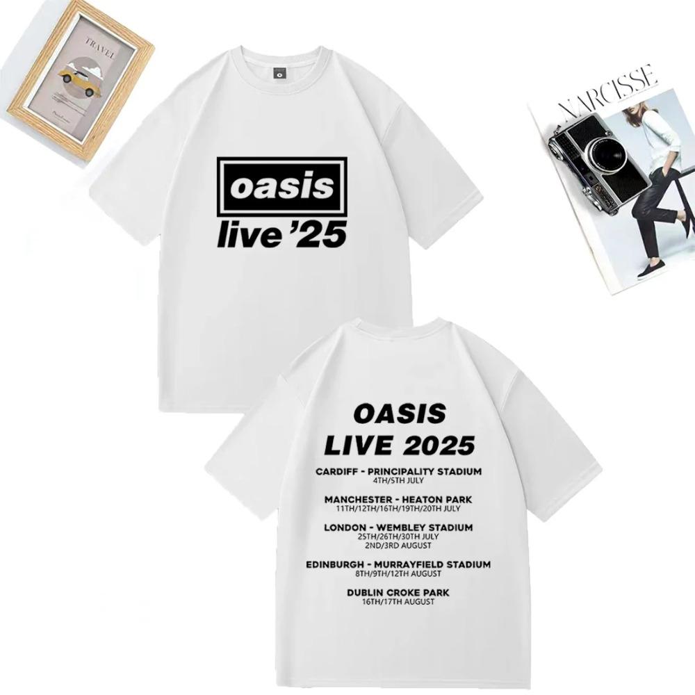 OASIS Live 25 Тур 2025 Винтажная футболка Мужская Женская Повседневная Хлопковая Футболка Одежда Хип-Хоп Уличная Одежда Футболки с Коротким Рукавом Подарок для Поклонников