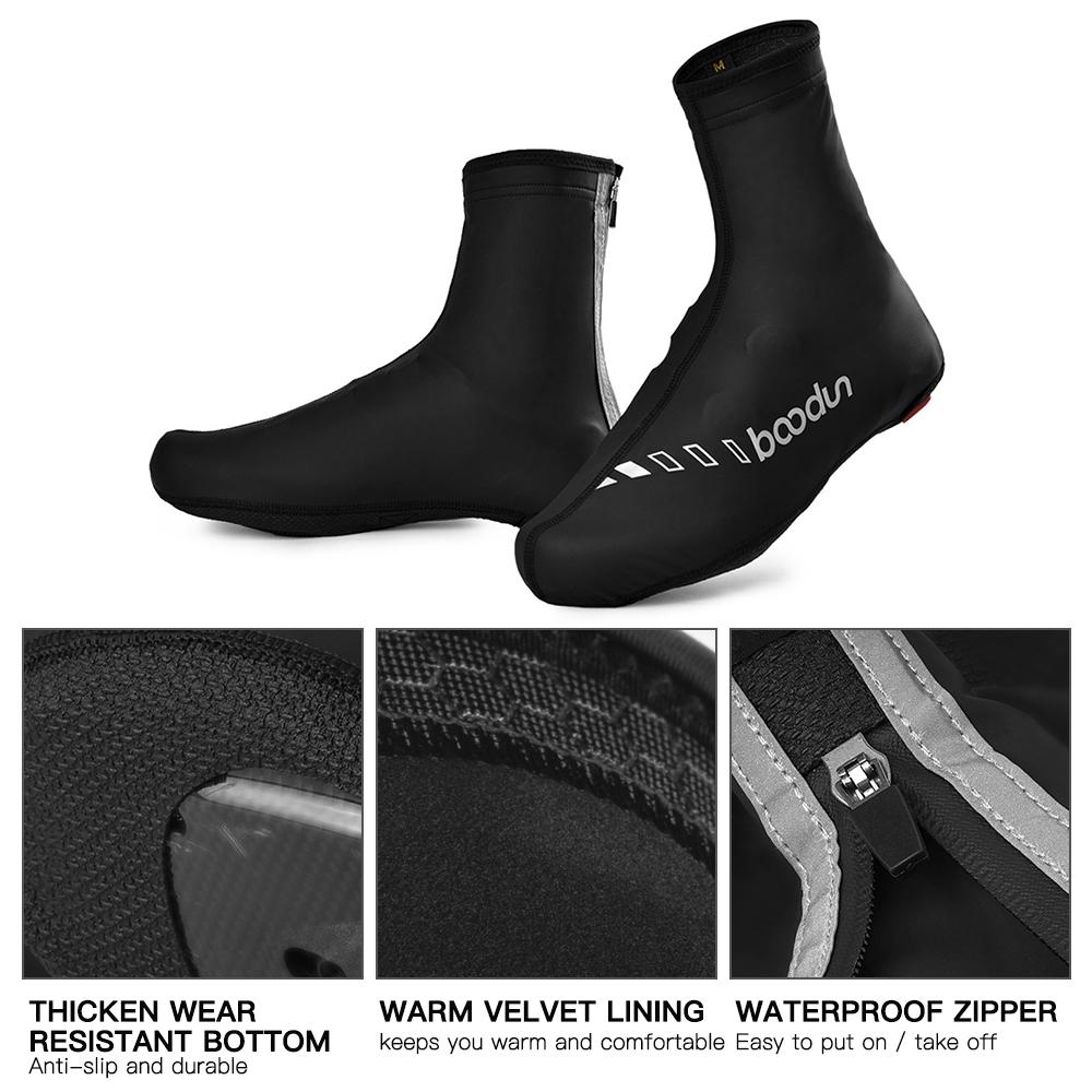 Зимний чехол для велосипедной обуви, водонепроницаемый чехол из полиуретана, нескользящие бахилы на молнии с бархатной подкладкой