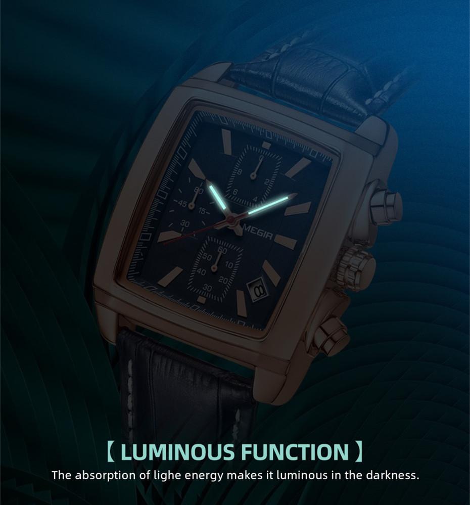 MEGIR Luxury Casual Watches Fashion Men Quartz Wristwatches Leather Strap Waterproof Luminous Men's Watch Chronograph