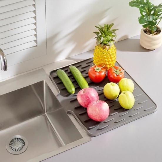 Силиконовый коврик для слива Толстый коврик для сушки посуды с дренажем Термостойкий Нескользящий Барный коврик для раковины для столешниц