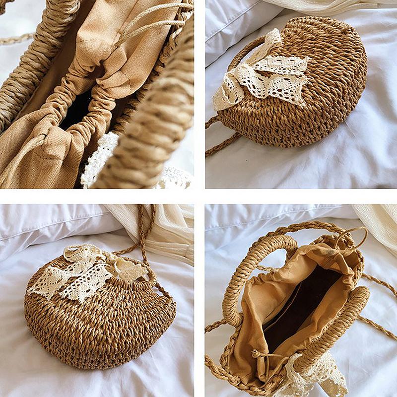Handmade Half-Round Rattan Woven Straw Bag Summer Women Messenger Crossbody Bags Girls Small Beach Handbag