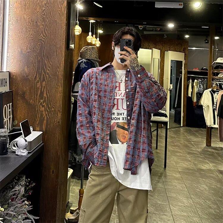 Рубашка с длинным рукавом с буквенным принтом 2024 года в японском стиле в стиле Гонконга, свободная рубашка для мальчиков, летнее модное универсальное повседневное пальто
