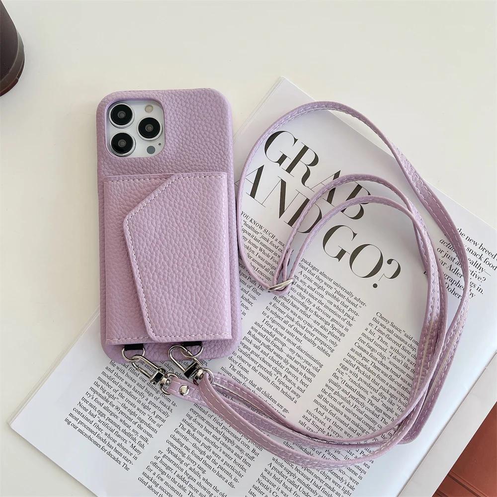 Leather Crossbody Lanyard Wallet Phone Case for IPhone 15 14 13 12 11 Pro Max Mini X XR XS Max 8 7 Plus SE 2 3 Card Holder Cover