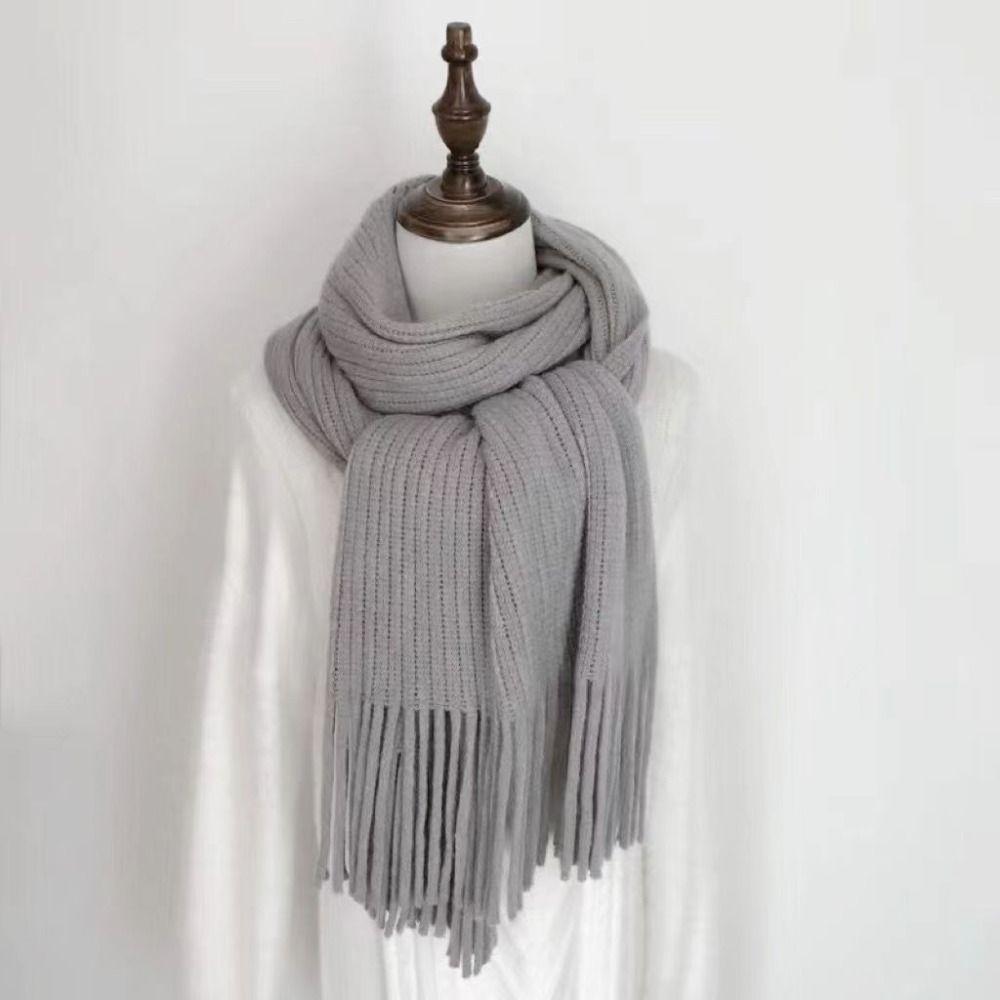 Long Tassel Solid Color Scarves Soft Knitted Scarf New Winter Cashmere Scarf  Women