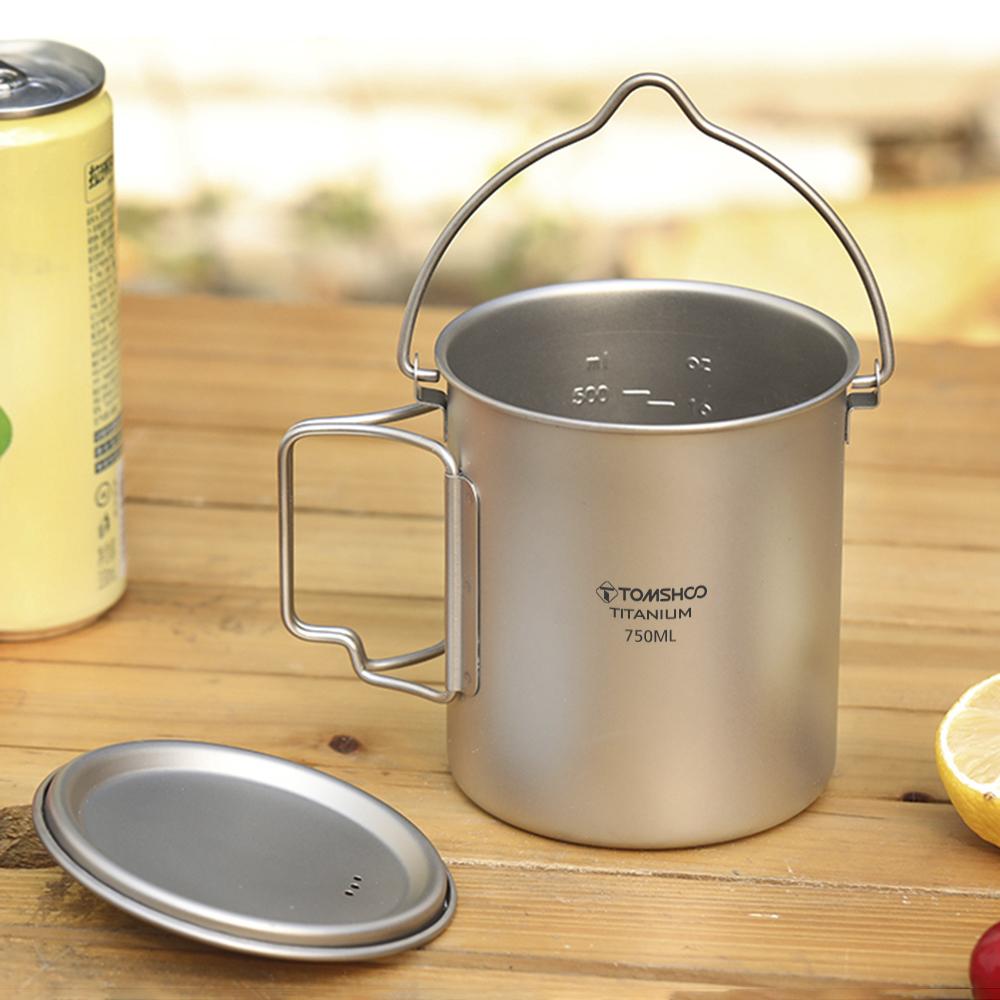 TOMSHOO Титановый горшок 750 мл Сверхлегкий портативный подвесной горшок с крышкой и складными ручками для улицы