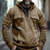 Half Zipper Men's Hoodies Solid Warm Fleece Sweatshirts Multi Pockets Male Hooded Jackets Thick Outdoor