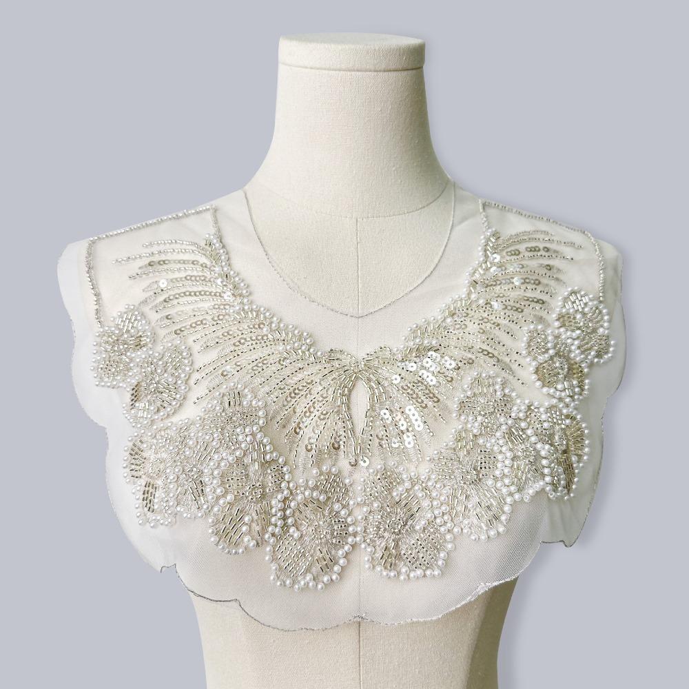 Винтажный тяжелый кружевной шаль с воротником-ожерельем из бусин и пайеток, ретро воротник-жабо, вышитый передний воротник, Косплей