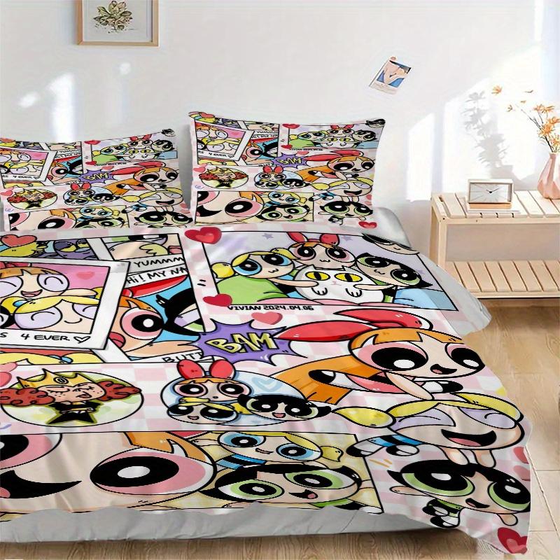 3pcs Powerpuff Girls Collection Bedding Set, Including 1 Quilt Cover and 2 Pillow Shams, Without Filling, Soft and Comfortable Home Bedroom Fabric, Fa