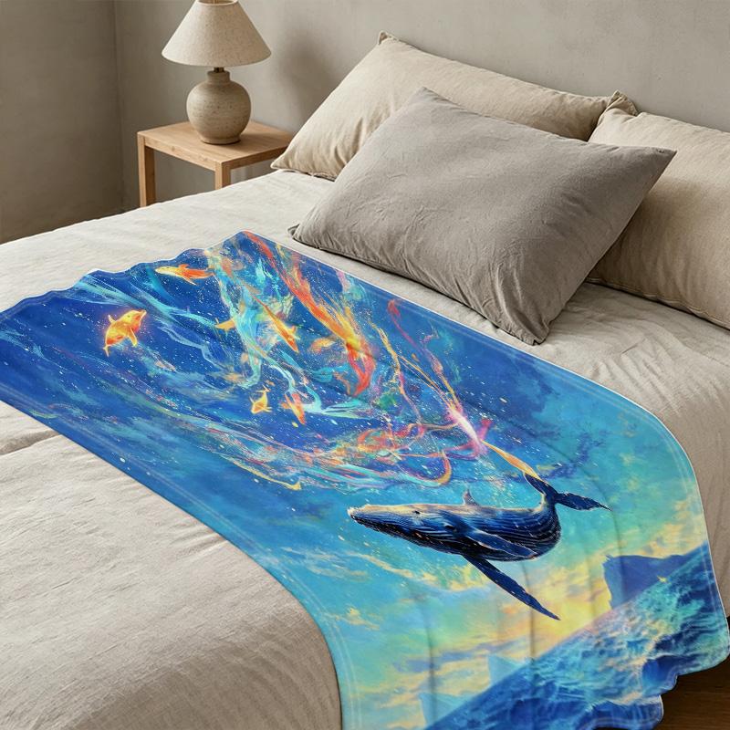 Ocean Theme Flannel Blanket: Skin-friendly Ultra Soft Warm Cozy Throw for Home, Picnic, Dorm, Halloween & Christmas