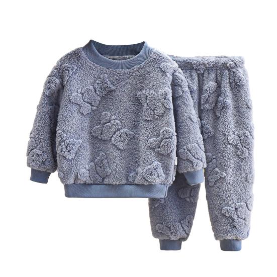 2 шт./комплект детской домашней одежды, толстый плюшевый топ и штаны, комплект с рисунком медведя из мультфильма, пижама с круглым вырезом, сохраняющая тепло, унисекс, детская домашняя одежда