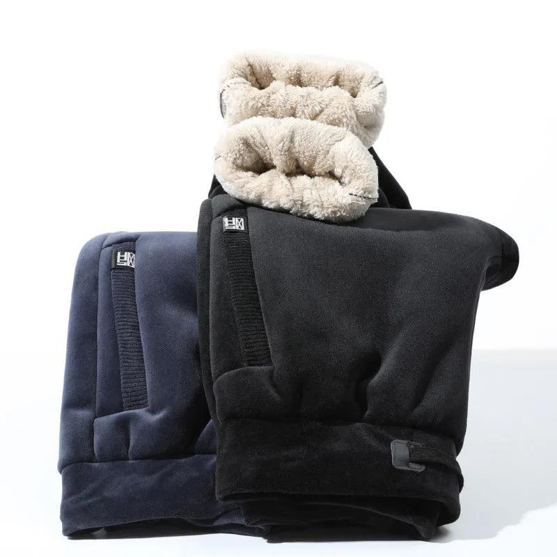 Men's Winter Plus Size Cashmere Pants Warm Male Casual Lined Fleece Trousers