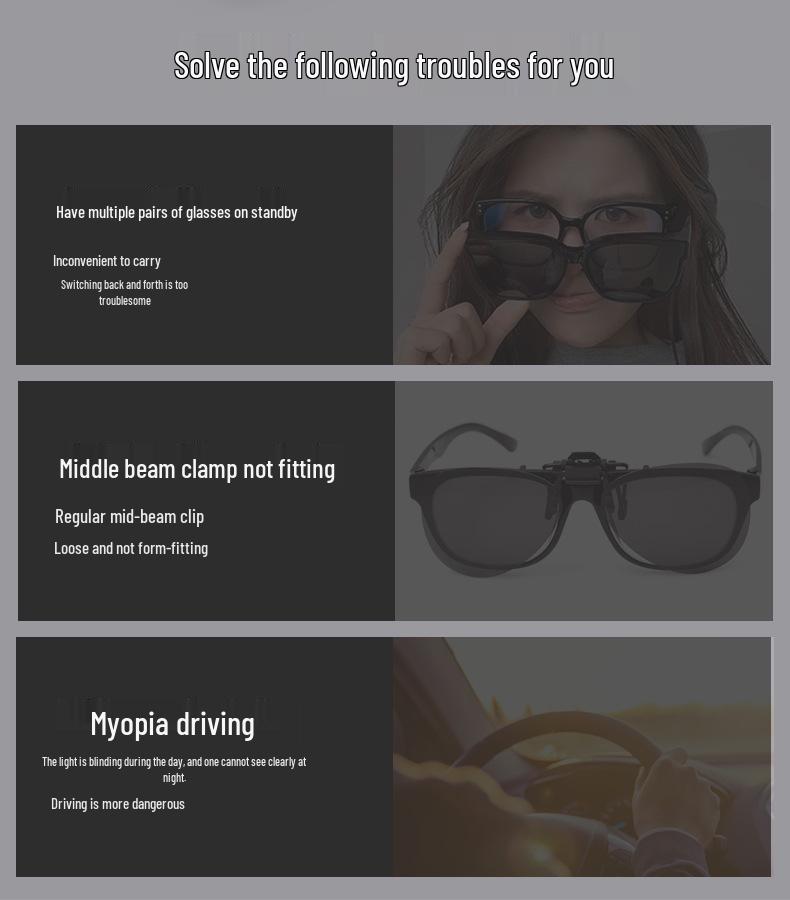 TR Квадратные Магнитные Накладные Очки 3-в-1 Поляризационные, Ночное Видение, Совместимые с Rx для Вождения и Рыбалки 9017