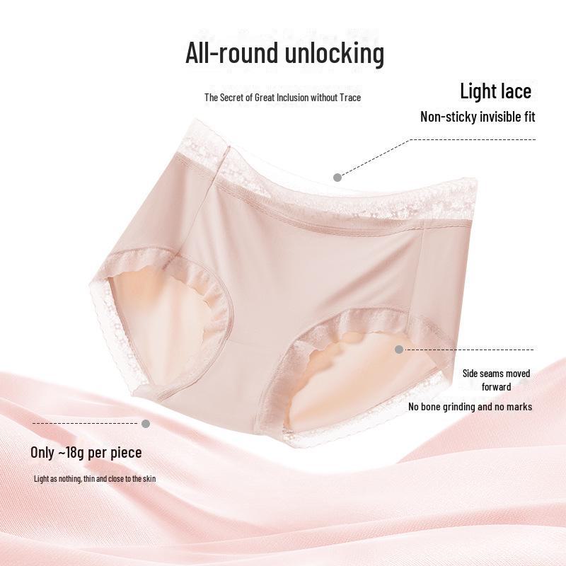 Breathable Low-Waist Ice Silk Women's Lace Briefs - Seamless, Invisible, Antibacterial, Sexy, Polylactic Acid