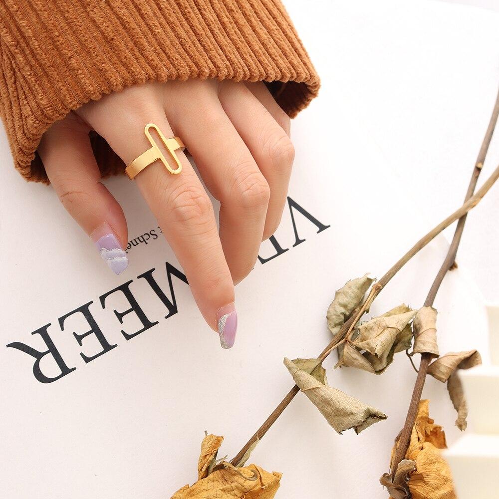 Женские кольца для пальцев, ювелирные изделия из нержавеющей стали, минималистичное полое кольцо из 18-каратного золота, геометрическое открытое регулируемое кольцо для женщин