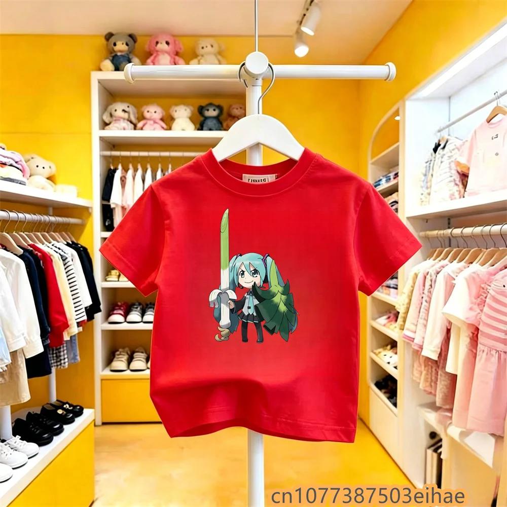 Future MIKU Line Style Hatsune Miku Printed Pure Cotton Short Sleeve New Casual Soft Breathable Clothes For Boys Girls Wear