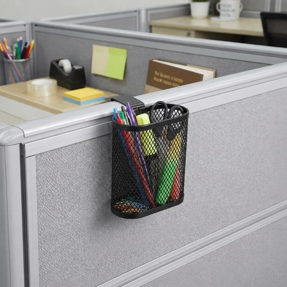 Metal Hanging Pencil Cup Oval Shape Desk Side Pen Organizer Refrigerator Side Holding