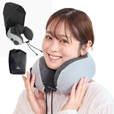 [Официальный 4 SPRING] Подушка для шеи с капюшоном [Также можно использовать как подушку для поясницы] Запатентованный ручной насос (Капюшон, блокирующий свет) Удобно для путешествий a