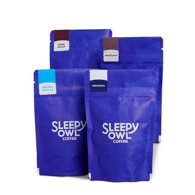 Пакет молотого кофе Sleepy Owl для френч-пресса, набор пробников | 50 г х 4 вкуса - Темная обжарка, Оригинальная средняя обжарка, Французская ваниль и Фундук