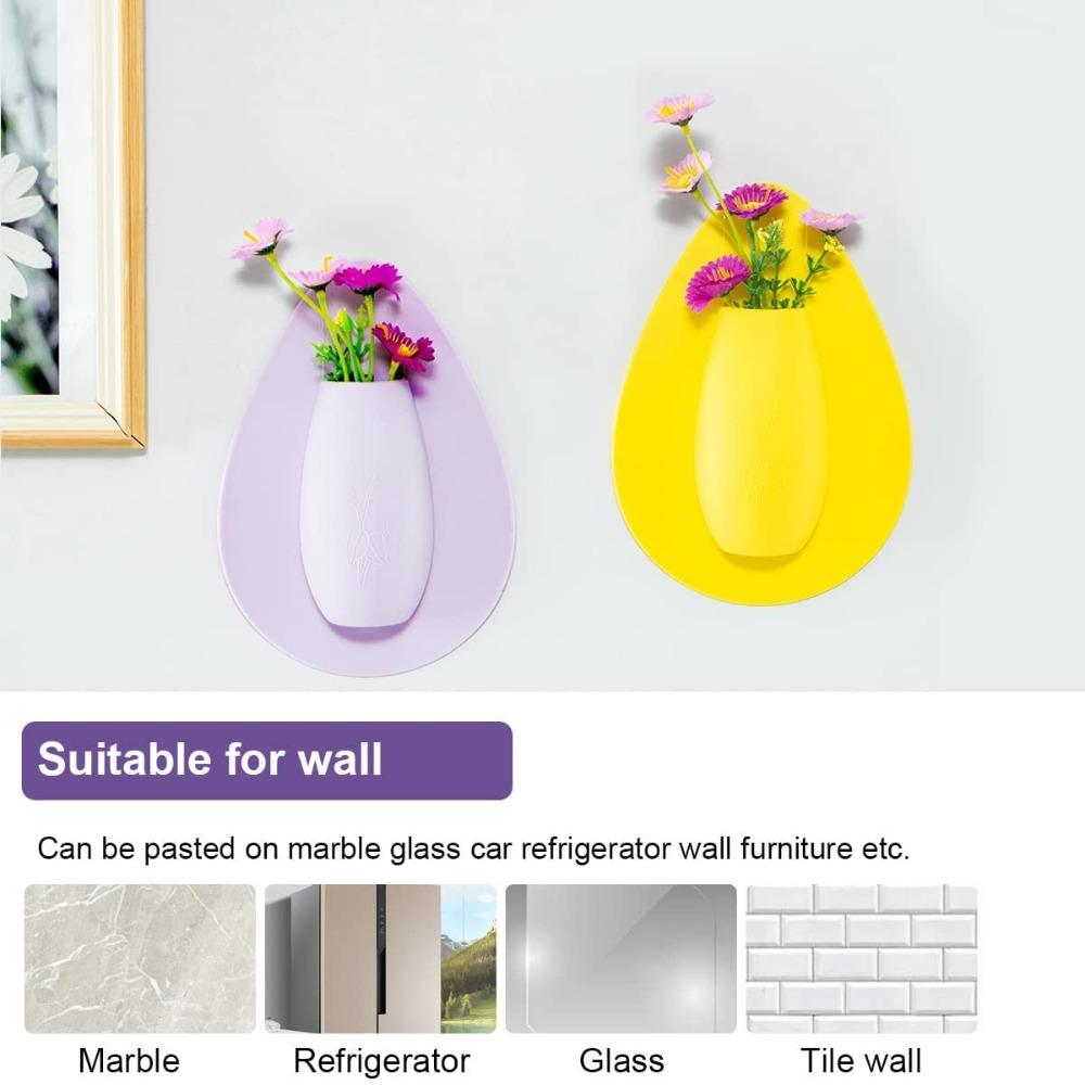 Self Adhesion Silicone Vase Stick on The Wall Flower Container Creative Flower Pot  Offices