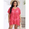Plus Size Women's Sexy Lace Hollow Out See Through V-Neck Split Beach Dress Cover-ups