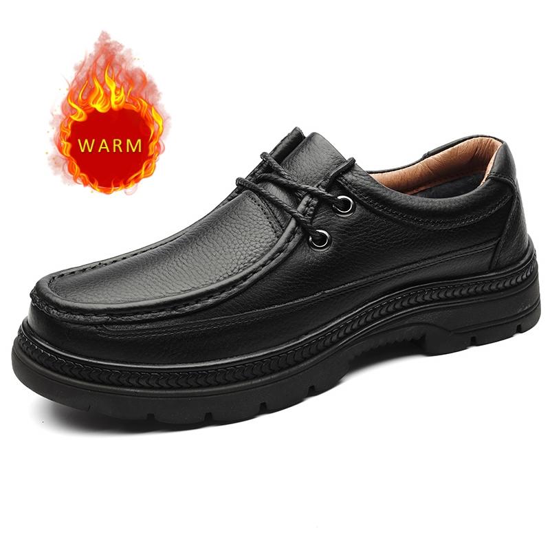 Trendy New Winter Hot Selling Cotton Shoes for Men Thick Soled Oxford Shoes for Office Business Genuine Leather Shoes for Men’s