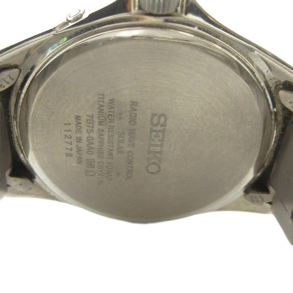 SEIKO Solar с календарем и серебристым цветом 7B75-0AA0 Радиоуправляемые часы, Титан, Дата, GY18/ MQ Мужские