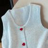 Women's Round Neck Knit Vest with Heart Buttons