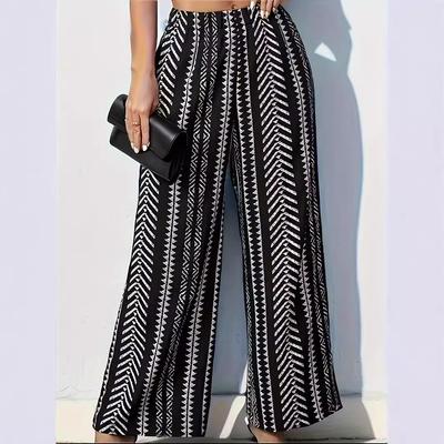 Женские брюки прямого кроя в корейском стиле с черным геометрическим принтом