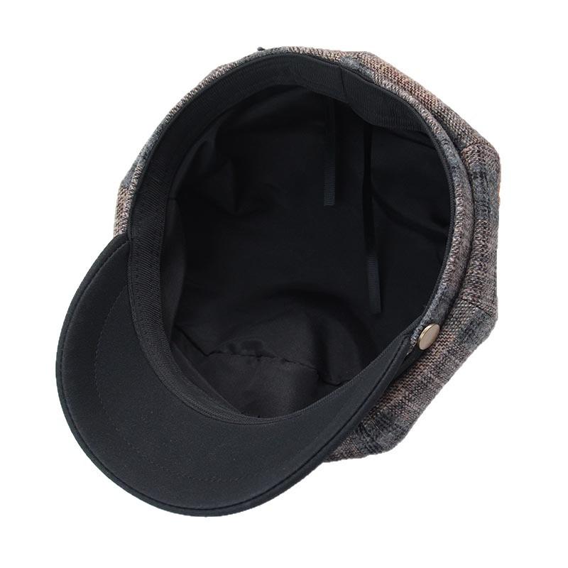 Retro plaid octagonal hat women's autumn and winter woolen splicing newsboy hat short brim painter hat versatile face hat