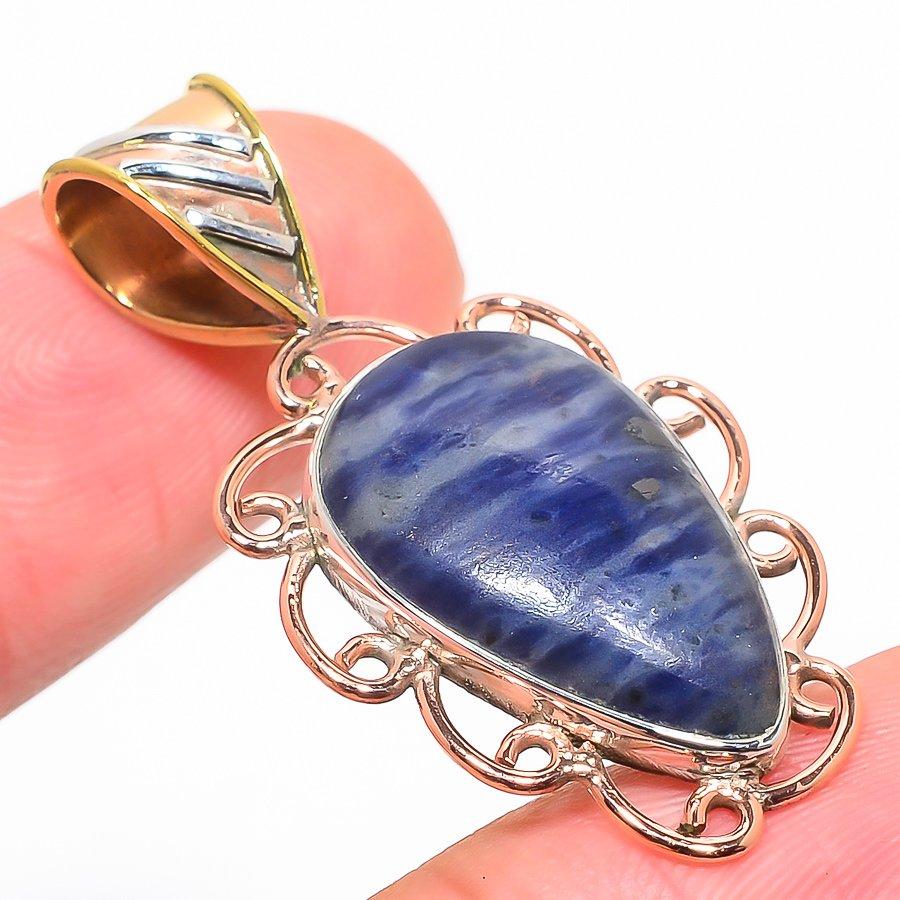 Натуральный Содалит Двухцветный Кулон из Массивного Стерлингового Серебра 925 пробы 1,50'' S4c12