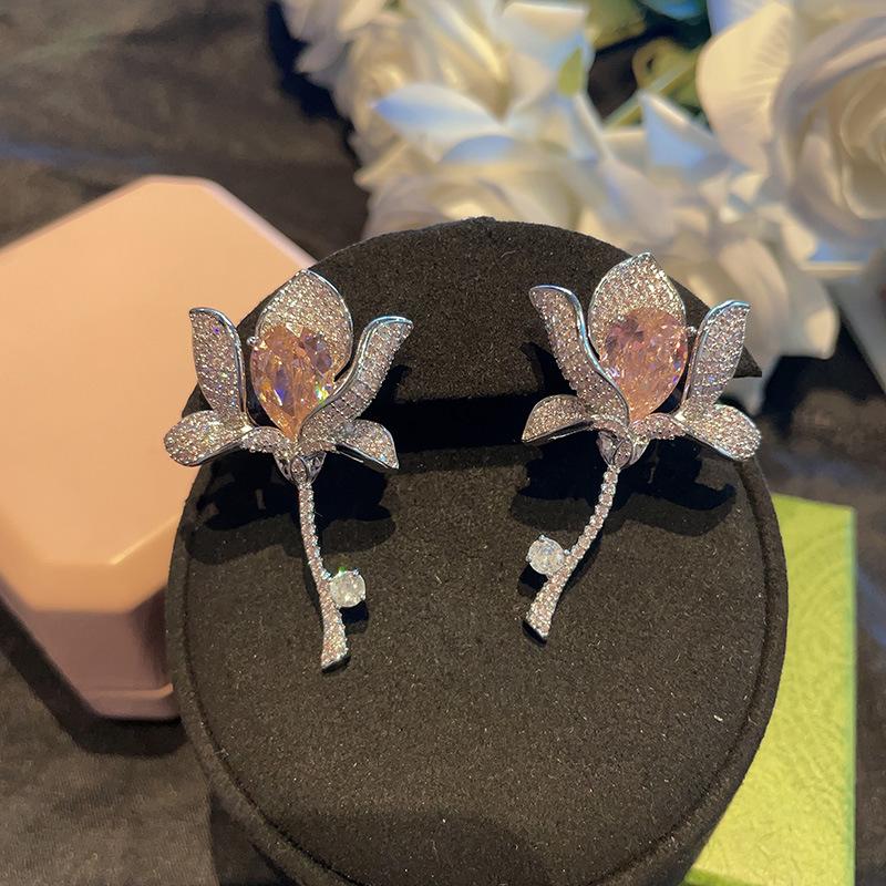 Ювелирные серьги, трехмерные серьги в виде цветка лилии класса люкс с цветной микро-инкрустацией