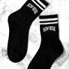 3/5/10 Pairs Women's Crew Socks, Black with "New York" Lettering and Stripes, Comfortable, Breathable, Moisture-Wicking, College