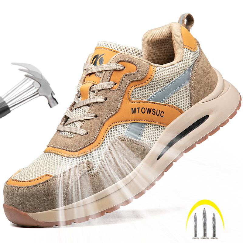 Oulylan Men's Safety Work Boots Steel Toe Anti-Puncture Breathable Summer Anti-Slip Lightweight Comfortable Labor Protection Sho