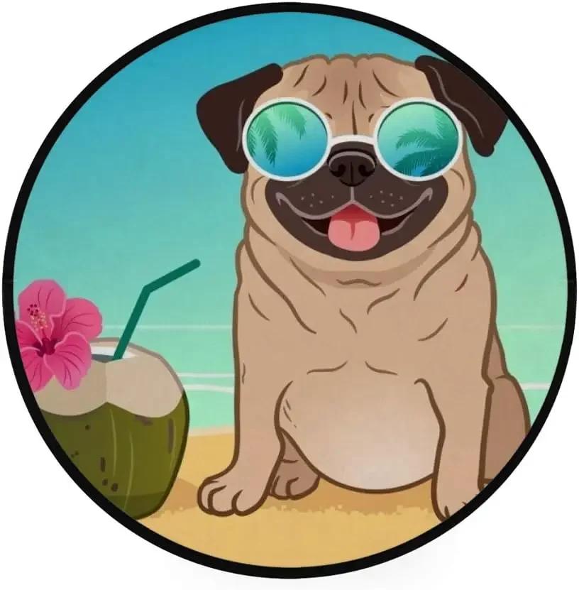 Милый ковер круглый с мопсом, кавайный коврик для питомца для декора гостиной, спальни, противоскользящий коврик для пола, круглый коврик для кухни, придверный коврик