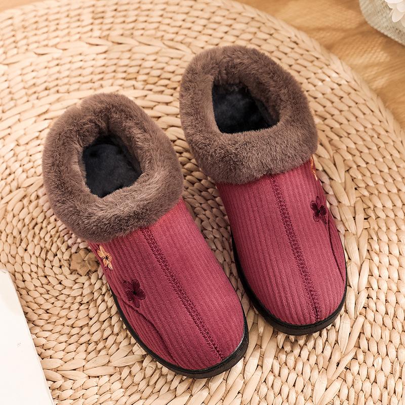 Winter Boots Women Shoes Warm Print Snow Boots Furry Fur Velvet Cotton Cloth Cozy Ankle Boots Non-Slip Booties Elderly