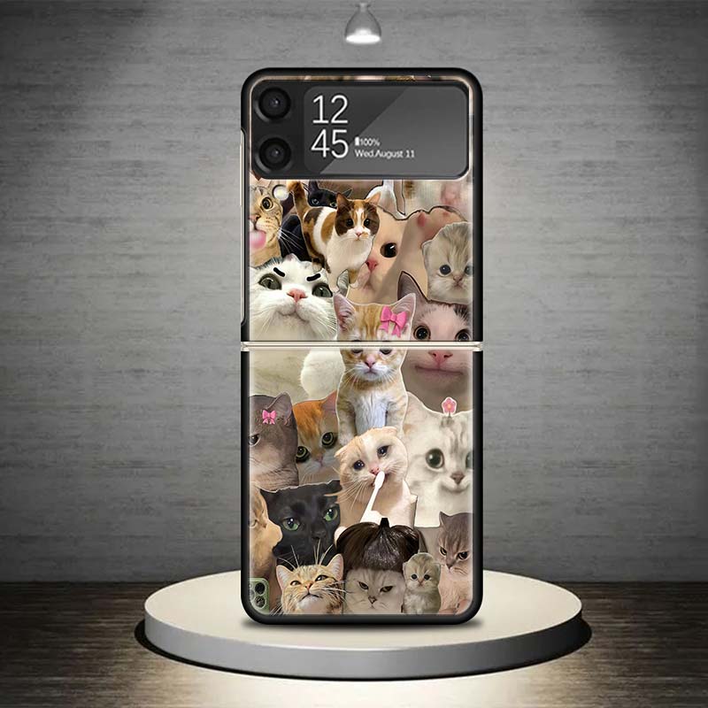 Чехол для телефона с мемами "Плачущий кот" для Samsung Galaxy Z Flip 7 6 5 4 3 5G Ударопрочный чехол Z Flip7 Flip6 ZFlip5 Flip3 Flip4 Роскошный чехол