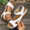New Slope Heel Platform Sandals Women's Large Size One-word with Fish Mouth Velcro Beach Sandals