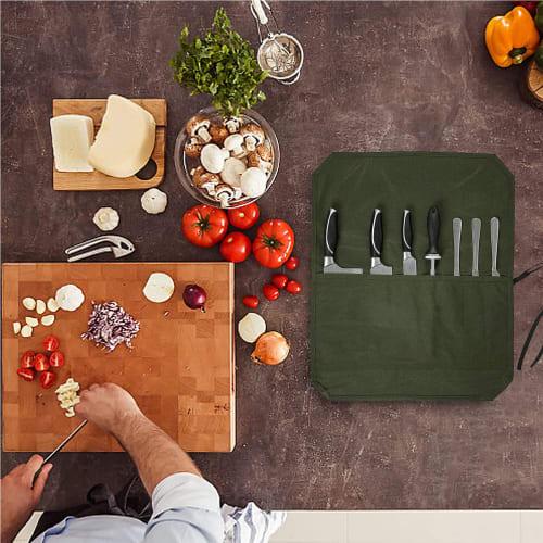 Холщовый чехол для ножей, Вмещает 7 ножей, Плотный, Водонепроницаемый, Легкий, Сумка для ножей, Хранение, Портативный, Хранение ножей в ткани, Карман для ножей - Кемпинг,